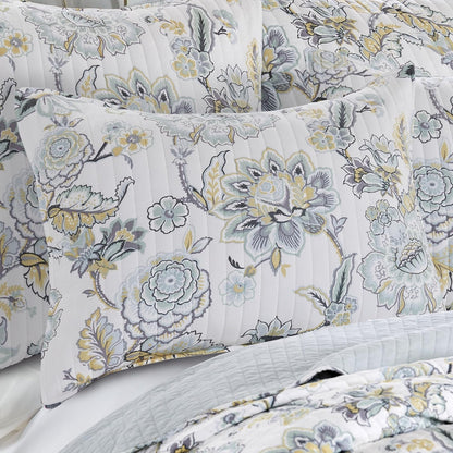 Ophelia Spa Reversible King/Cal King Quilt Set (106x92in) and 2 Pillow Shams (36x20in) - Bedding - Blue, Yellow, White - Rayon King Size Quilt Bedding Set - Lightweight, Soft, Pre-Washed