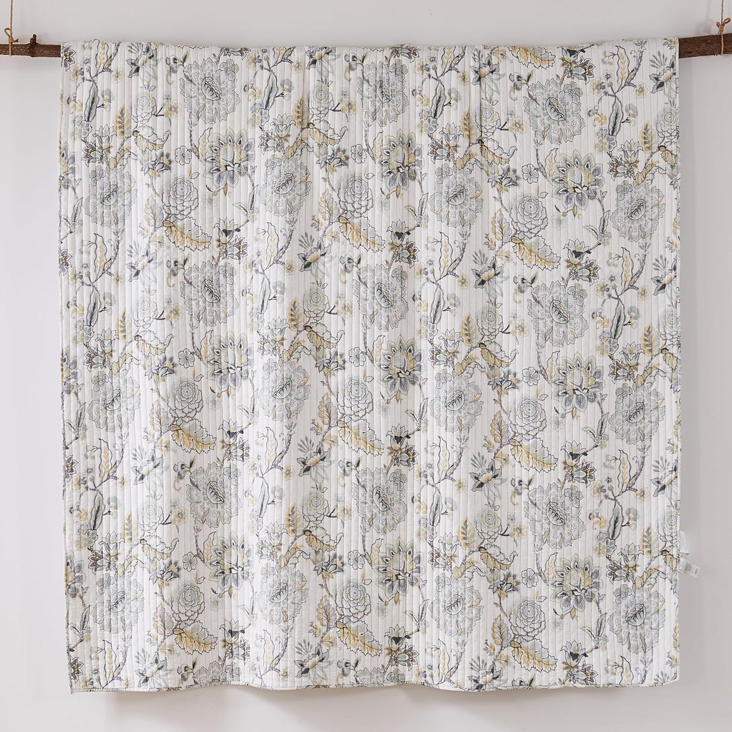 Ophelia Spa Reversible King/Cal King Quilt Set (106x92in) and 2 Pillow Shams (36x20in) - Bedding - Blue, Yellow, White - Rayon King Size Quilt Bedding Set - Lightweight, Soft, Pre-Washed
