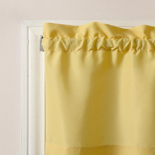 Martine Microfiber Semi-Sheer Rod Pocket Kitchen Curtain Valance and Tiers Set, 54 in x 36 in (3 Piece) Kitchen Set, Yellow
