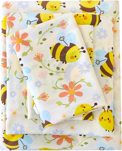 Yellow Bee Twin Sheets Set Kids, Soft Microfiber Bed Sheet Set for Boy Girls, 3 Pieces Breathable Twin Sheets