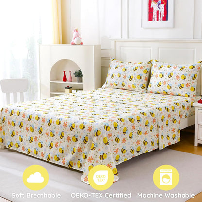 Yellow Bee Twin Sheets Set Kids, Soft Microfiber Bed Sheet Set for Boy Girls, 3 Pieces Breathable Twin Sheets