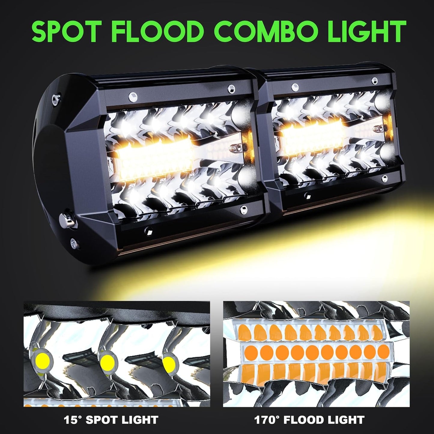 LED Light Bar 4PCS 4'' Inch White/Amber Yellow LED Pods Equivalent to 240-Watt Strobe Light Driving Fog Lights Triple Row Off Road Lights with Six Modes for SUV ATV UTV Trucks Pickup Lamp