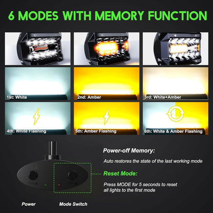 LED Light Bar 4PCS 4'' Inch White/Amber Yellow LED Pods Equivalent to 240-Watt Strobe Light Driving Fog Lights Triple Row Off Road Lights with Six Modes for SUV ATV UTV Trucks Pickup Lamp