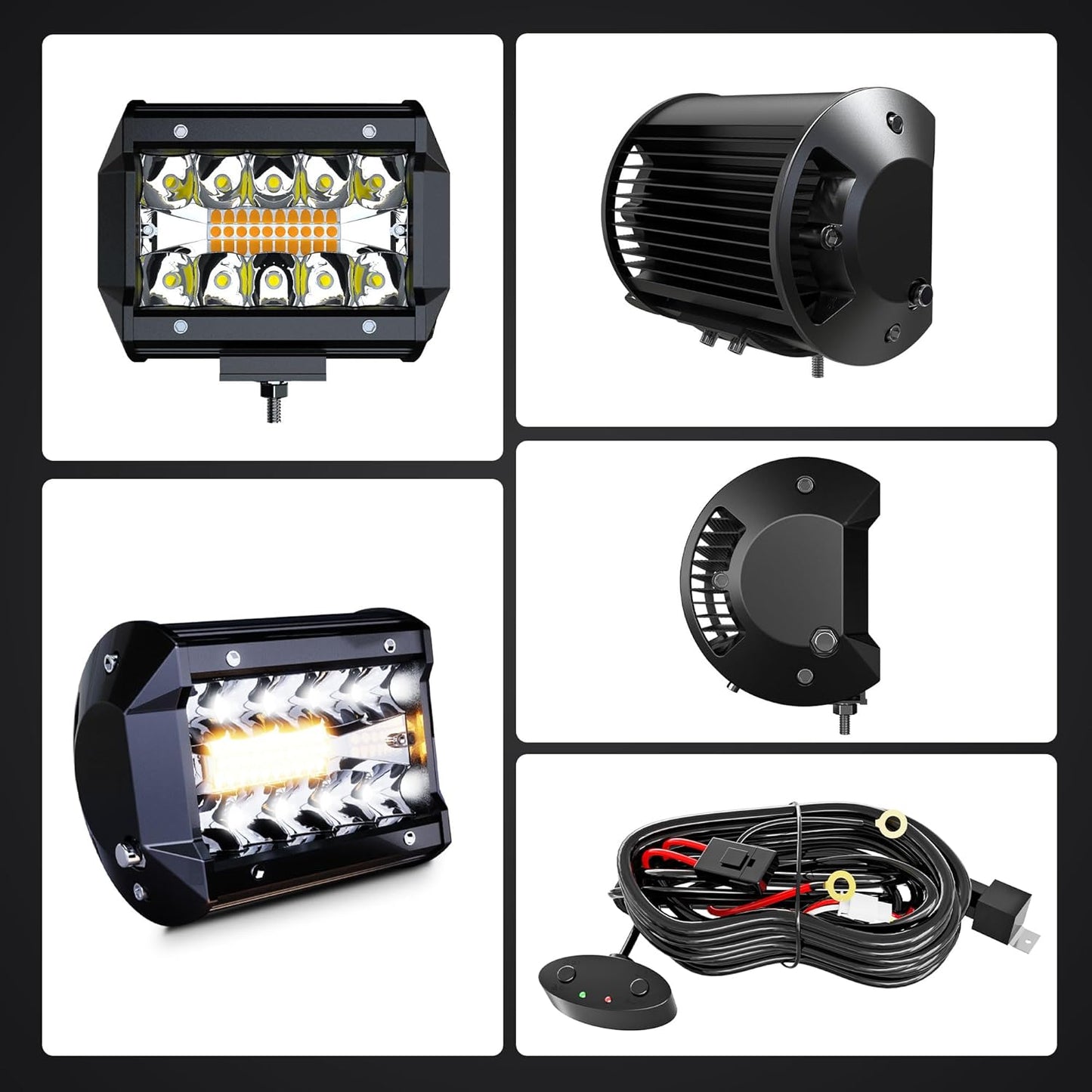 LED Light Bar 4PCS 4'' Inch White/Amber Yellow LED Pods Equivalent to 240-Watt Strobe Light Driving Fog Lights Triple Row Off Road Lights with Six Modes for SUV ATV UTV Trucks Pickup Lamp