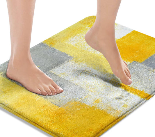 Bath Mat for Bathroom Yellow Gray Abstract Graffiti Geometric Bath Rug Floor Mat Bathroom Decorations 16x24 Inches for Kitchen Bedroom Indoor
