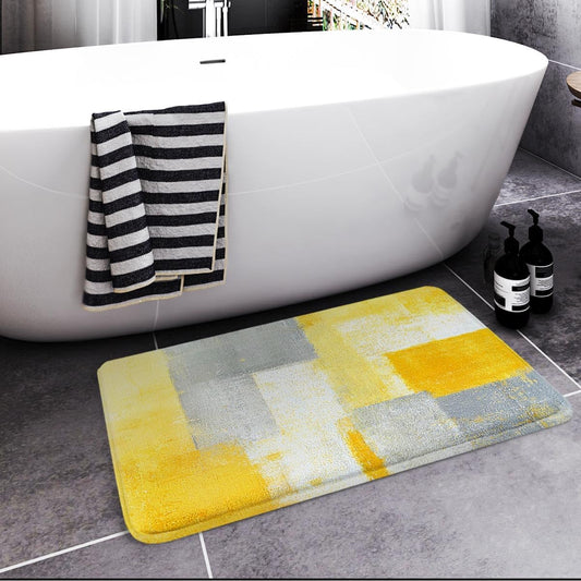 Bath Mat for Bathroom Yellow Gray Abstract Graffiti Geometric Bath Rug Floor Mat Bathroom Decorations 16x24 Inches for Kitchen Bedroom Indoor