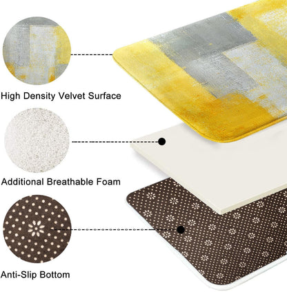 Bath Mat for Bathroom Yellow Gray Abstract Graffiti Geometric Bath Rug Floor Mat Bathroom Decorations 16x24 Inches for Kitchen Bedroom Indoor