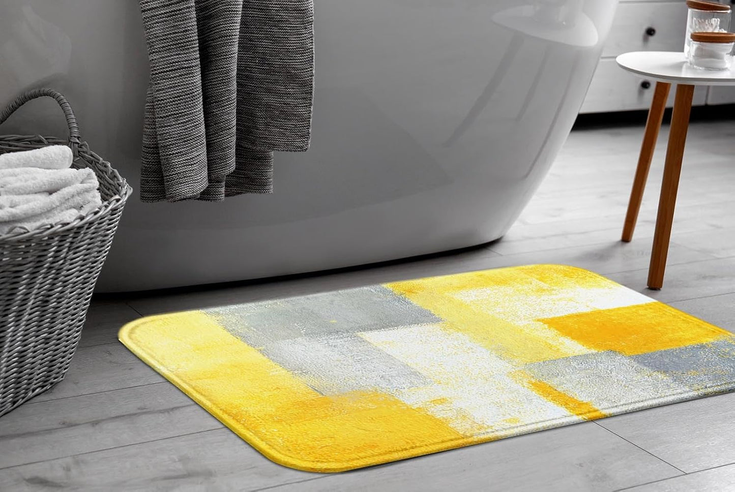 Bath Mat for Bathroom Yellow Gray Abstract Graffiti Geometric Bath Rug Floor Mat Bathroom Decorations 16x24 Inches for Kitchen Bedroom Indoor