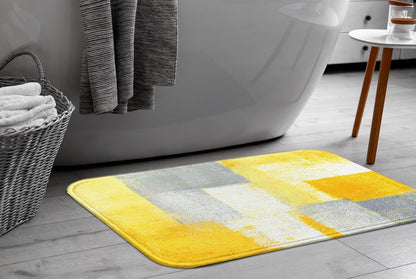 Bath Mat for Bathroom Yellow Gray Abstract Graffiti Geometric Bath Rug Floor Mat Bathroom Decorations 16x24 Inches for Kitchen Bedroom Indoor