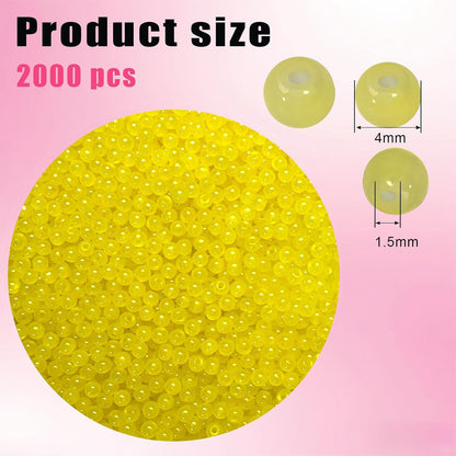 4mm Yellow Glass Seed Beads Bulks 2000pcs for Jewelry Making | 5/32inch Round & Smooth, Bracelets, Necklaces, Earrings, DIY Crafts,Durable Loose Space Beads with Storage Box