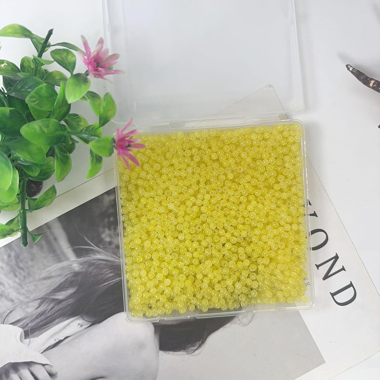 4mm Yellow Glass Seed Beads Bulks 2000pcs for Jewelry Making | 5/32inch Round & Smooth, Bracelets, Necklaces, Earrings, DIY Crafts,Durable Loose Space Beads with Storage Box