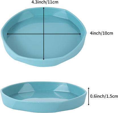 4 Pack Small Reptile Food Dish Bowl, Plastic Worm Water Dish Plate | Reptile Food Bowls for Lizard Gecko Bearded Dragon Chameleon 4" W x 4" D x 0.5" H, Blue and Yellow