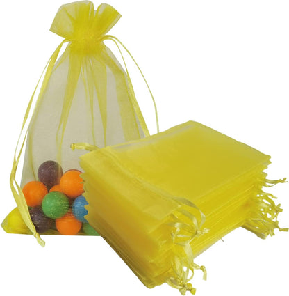 Sheer Organza Mesh Drawstring Gift Bags Reusable 50pc 4x6 Inch Yellow | Baby Shower Easter Baptism Bridal Shower Birthday Party Favors Rustic Wedding Bulk Wrap Supplies Pouches for Jewelry Candy
