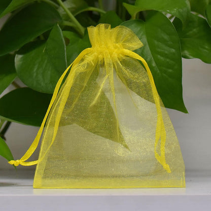 Sheer Organza Mesh Drawstring Gift Bags Reusable 50pc 4x6 Inch Yellow | Baby Shower Easter Baptism Bridal Shower Birthday Party Favors Rustic Wedding Bulk Wrap Supplies Pouches for Jewelry Candy