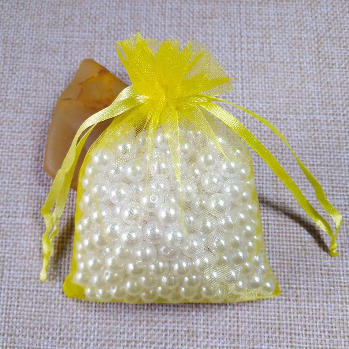 Sheer Organza Mesh Drawstring Gift Bags Reusable 50pc 4x6 Inch Yellow | Baby Shower Easter Baptism Bridal Shower Birthday Party Favors Rustic Wedding Bulk Wrap Supplies Pouches for Jewelry Candy