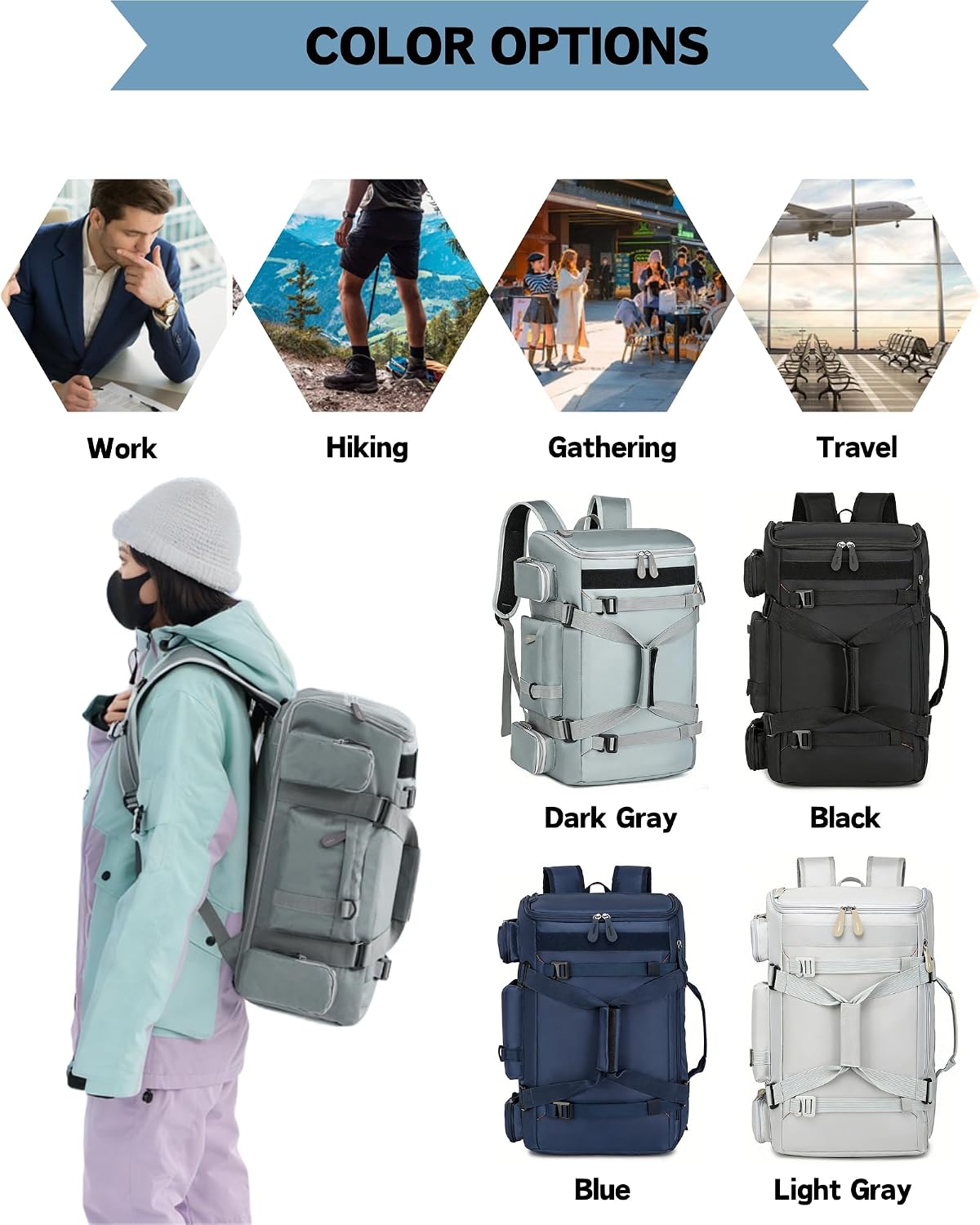 Large Travel Duffle Bags Backpack for Men Women, 50L Sports Gym Bag with Wet Pocket, Waterproof Carry On Backpack Weekender Overnight for Workout, Fitness, Outdoor, Business Yellow