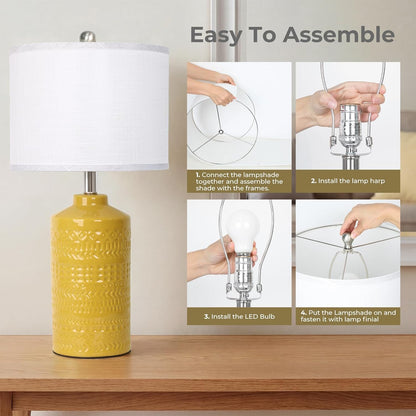 25" Modern Bedside Ceramic Table Lamps for Living Room Mustard Yellow Nightstand 3-Way Dimmable Lamp Farmhouse Lamp for Bedroom Entryway Tabletop(Bulb Included)