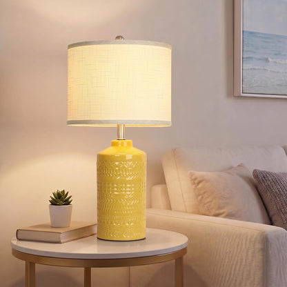 25" Modern Bedside Ceramic Table Lamps for Living Room Mustard Yellow Nightstand 3-Way Dimmable Lamp Farmhouse Lamp for Bedroom Entryway Tabletop(Bulb Included)