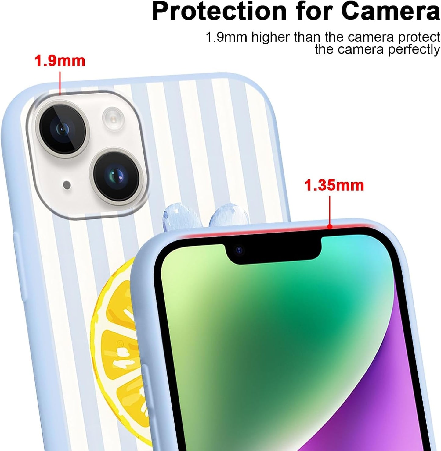 Summer Stripes Case for iPhone 14, Flower Aesthetic Striped Lemon Floral Pattern Design Phone Cover for Women Men, Soft Slim Silicone Shockproof Protective Shell for iPhone 14 6,1", White