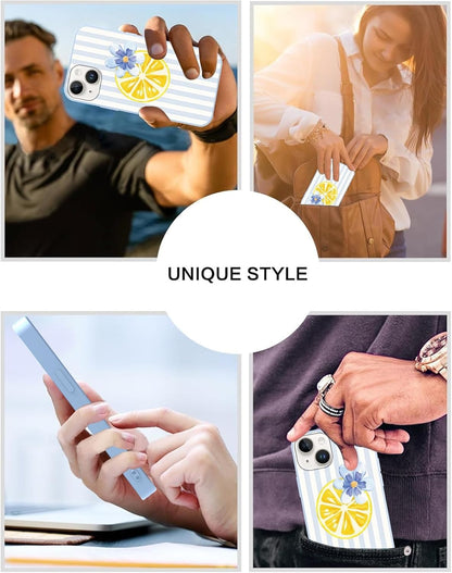 Summer Stripes Case for iPhone 14, Flower Aesthetic Striped Lemon Floral Pattern Design Phone Cover for Women Men, Soft Slim Silicone Shockproof Protective Shell for iPhone 14 6,1", White
