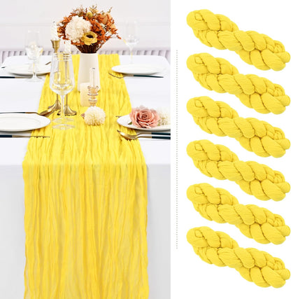 6 Pack Yellow Cheesecloth Table Runner 35x120 Inch | Long Semi-Sheer Cheese Cloth Table Runner Boho or Rustic Table Runner for Wedding Arch Draping Bridal Shower Holiday Decor