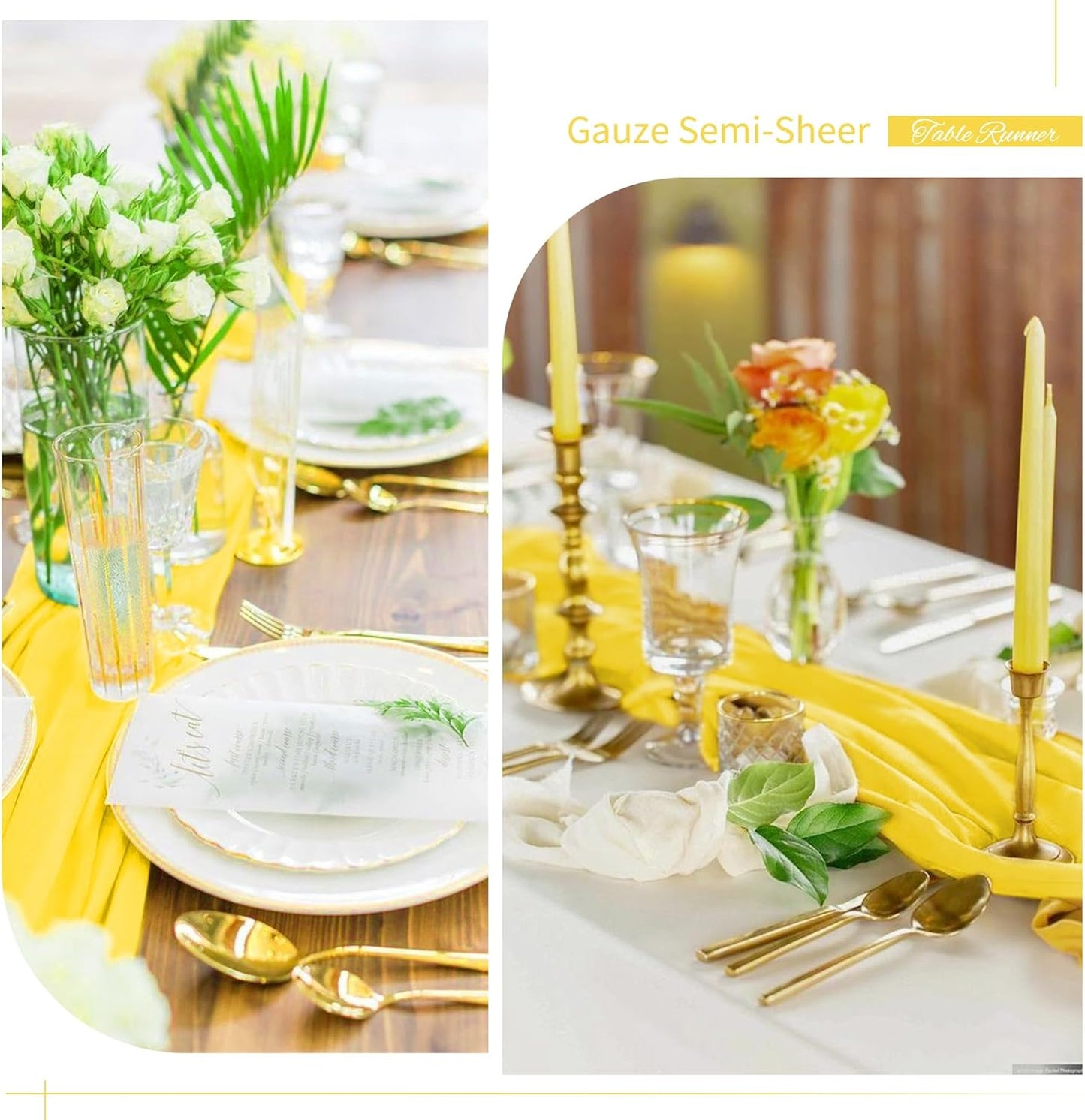 6 Pack Yellow Cheesecloth Table Runner 35x120 Inch | Long Semi-Sheer Cheese Cloth Table Runner Boho or Rustic Table Runner for Wedding Arch Draping Bridal Shower Holiday Decor