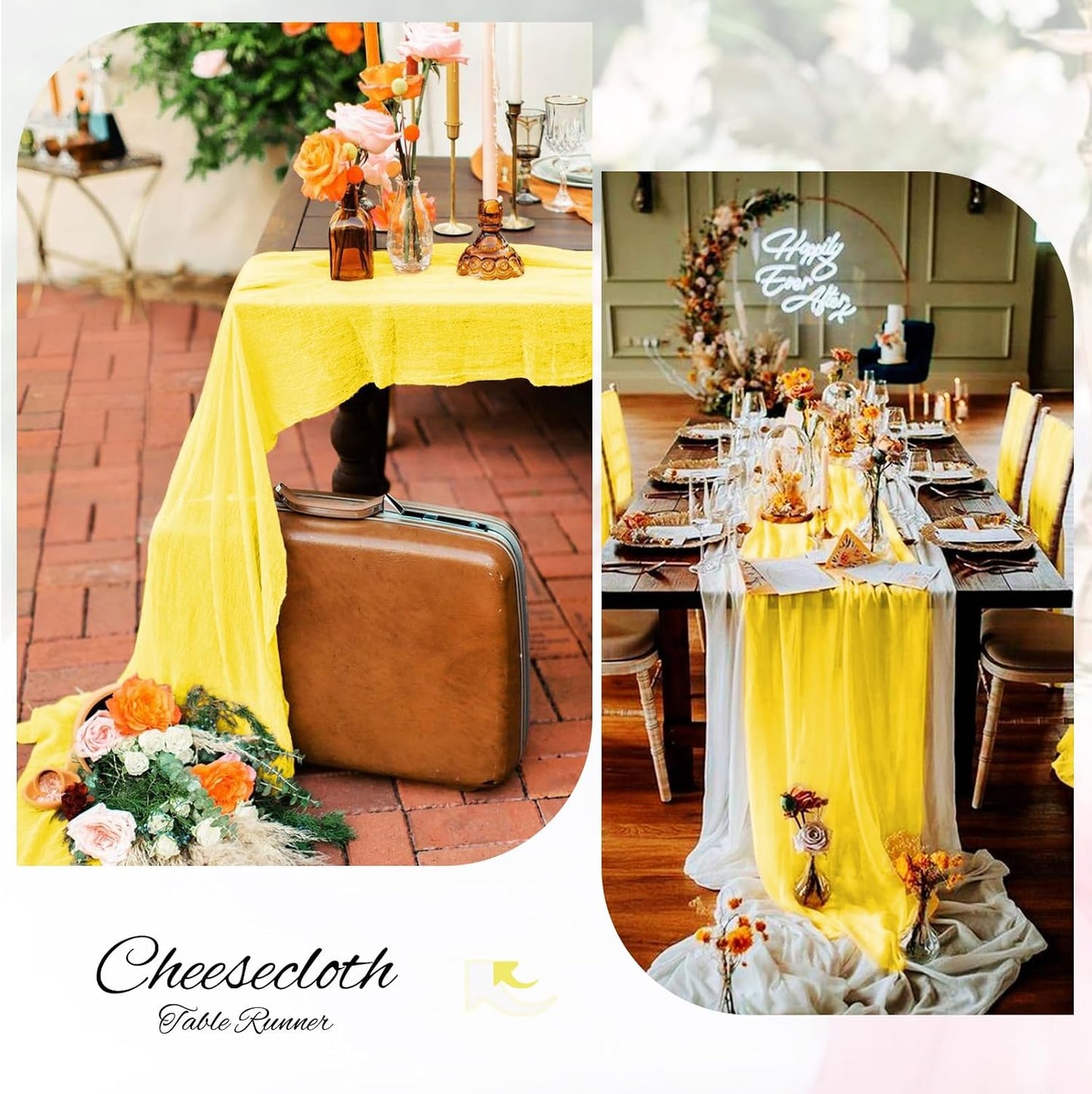 6 Pack Yellow Cheesecloth Table Runner 35x120 Inch | Long Semi-Sheer Cheese Cloth Table Runner Boho or Rustic Table Runner for Wedding Arch Draping Bridal Shower Holiday Decor