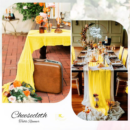 6 Pack Yellow Cheesecloth Table Runner 35x120 Inch | Long Semi-Sheer Cheese Cloth Table Runner Boho or Rustic Table Runner for Wedding Arch Draping Bridal Shower Holiday Decor