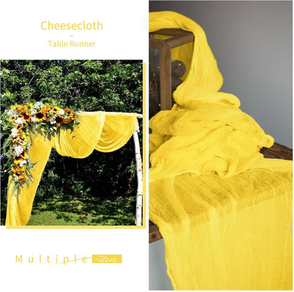 6 Pack Yellow Cheesecloth Table Runner 35x120 Inch | Long Semi-Sheer Cheese Cloth Table Runner Boho or Rustic Table Runner for Wedding Arch Draping Bridal Shower Holiday Decor