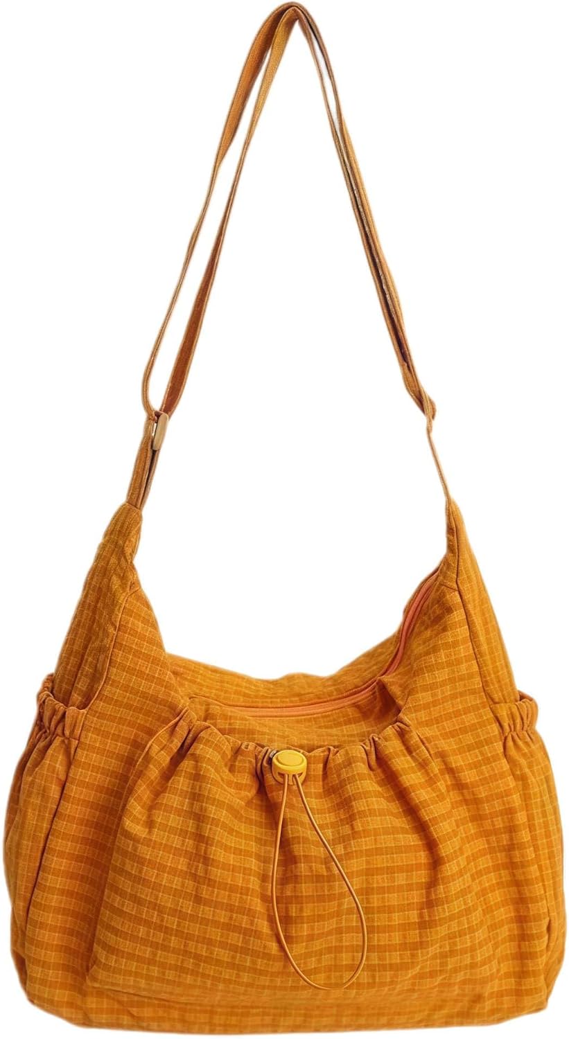 Plaid Crossbody Bags, Slouchy Hobo Crossbody Bag, Cute Messenger Bag, Nylon Crescent Crossbody Purse, Trendy Everyday Purse