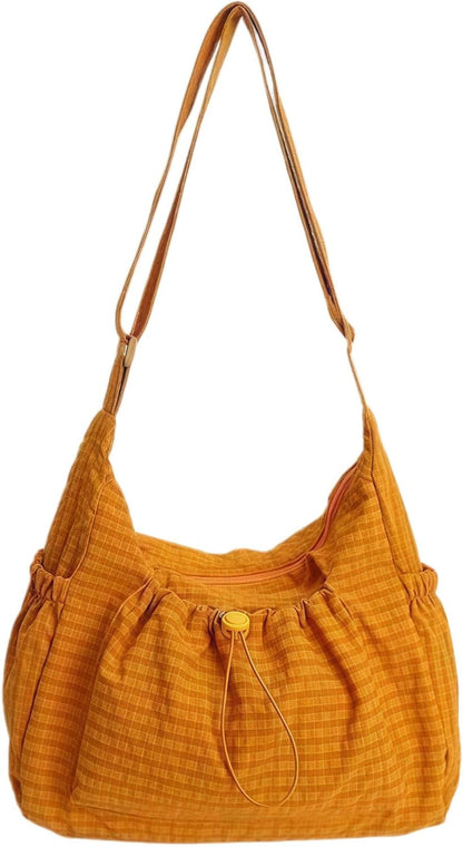 Plaid Crossbody Bags, Slouchy Hobo Crossbody Bag, Cute Messenger Bag, Nylon Crescent Crossbody Purse, Trendy Everyday Purse