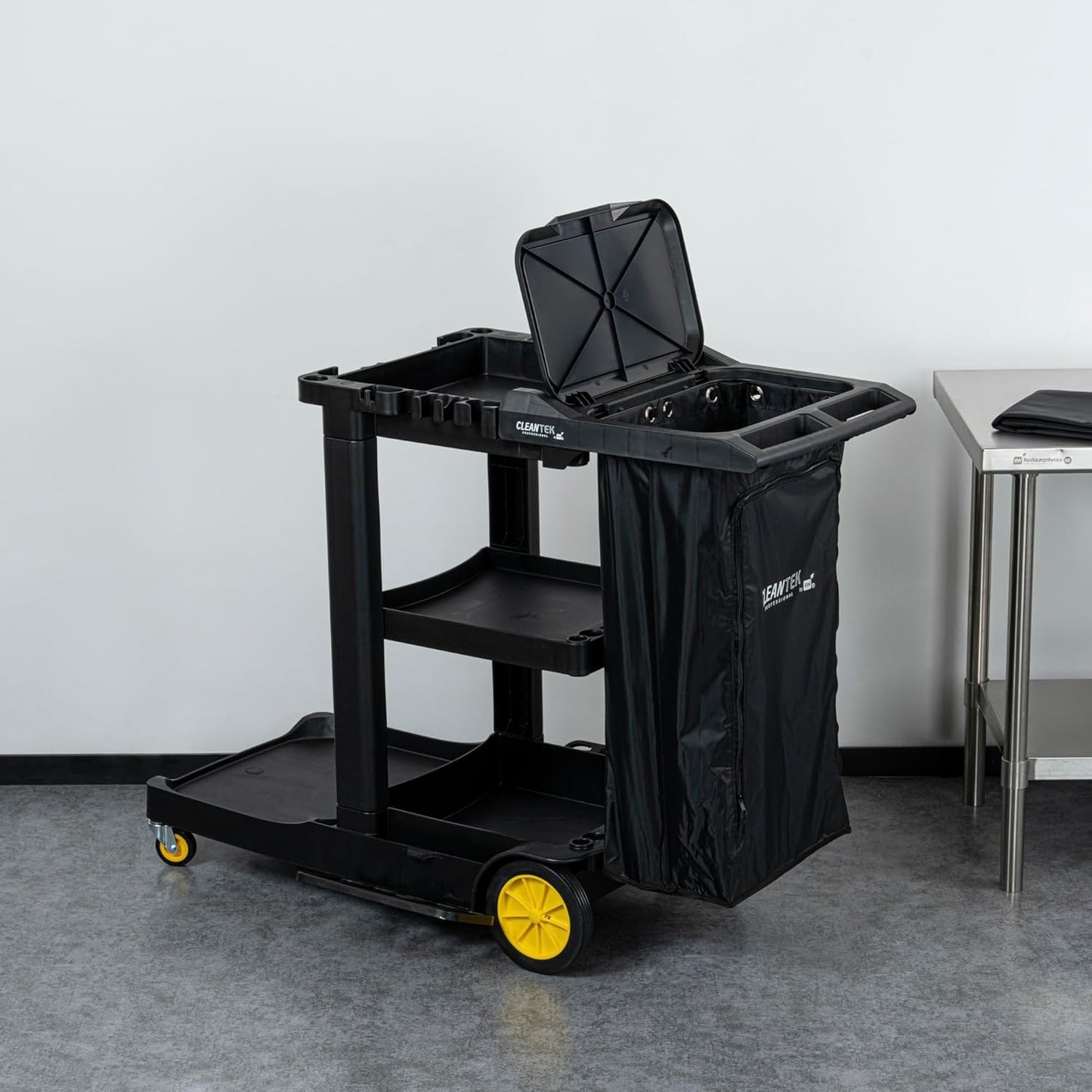 Janitor CART Bag ONLY: Clean Tek Professional 16.93 x 10.63 x 29.53 Inch Janitorial Bag, 1 Heavy-Duty Receptacle - Janitor Cart Sold Separately, Durable, Yellow Plastic Replacement