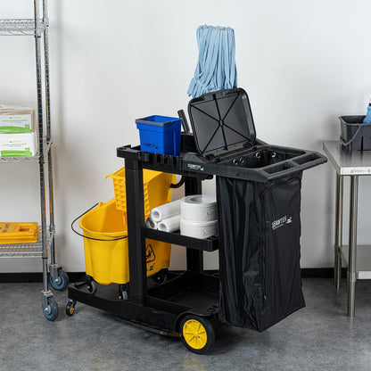 Janitor CART Bag ONLY: Clean Tek Professional 16.93 x 10.63 x 29.53 Inch Janitorial Bag, 1 Heavy-Duty Receptacle - Janitor Cart Sold Separately, Durable, Yellow Plastic Replacement