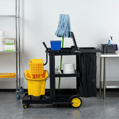 Janitor CART Bag ONLY: Clean Tek Professional 16.93 x 10.63 x 29.53 Inch Janitorial Bag, 1 Heavy-Duty Receptacle - Janitor Cart Sold Separately, Durable, Yellow Plastic Replacement