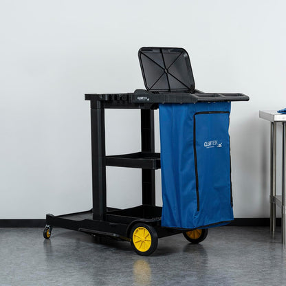 Janitor CART Bag ONLY: Clean Tek Professional 16.93 x 10.63 x 29.53 Inch Janitorial Bag, 1 Heavy-Duty Receptacle - Janitor Cart Sold Separately, Durable, Yellow Plastic Replacement