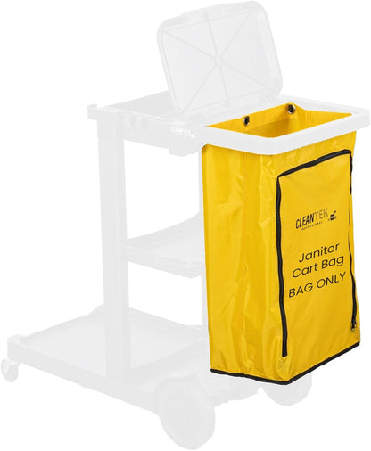 Janitor CART Bag ONLY: Clean Tek Professional 16.93 x 10.63 x 29.53 Inch Janitorial Bag, 1 Heavy-Duty Receptacle - Janitor Cart Sold Separately, Durable, Yellow Plastic Replacement