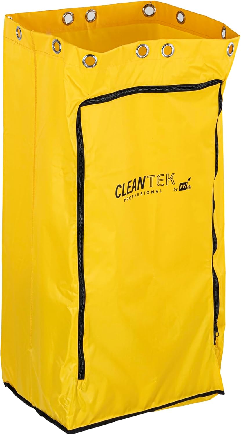 Janitor CART Bag ONLY: Clean Tek Professional 16.93 x 10.63 x 29.53 Inch Janitorial Bag, 1 Heavy-Duty Receptacle - Janitor Cart Sold Separately, Durable, Yellow Plastic Replacement
