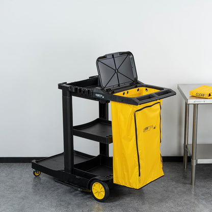 Janitor CART Bag ONLY: Clean Tek Professional 16.93 x 10.63 x 29.53 Inch Janitorial Bag, 1 Heavy-Duty Receptacle - Janitor Cart Sold Separately, Durable, Yellow Plastic Replacement