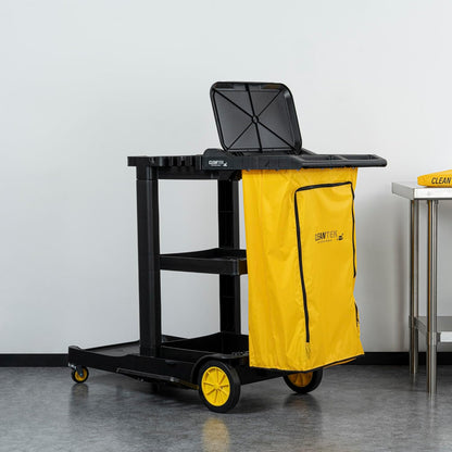 Janitor CART Bag ONLY: Clean Tek Professional 16.93 x 10.63 x 29.53 Inch Janitorial Bag, 1 Heavy-Duty Receptacle - Janitor Cart Sold Separately, Durable, Yellow Plastic Replacement
