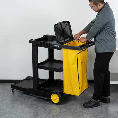 Janitor CART Bag ONLY: Clean Tek Professional 16.93 x 10.63 x 29.53 Inch Janitorial Bag, 1 Heavy-Duty Receptacle - Janitor Cart Sold Separately, Durable, Yellow Plastic Replacement