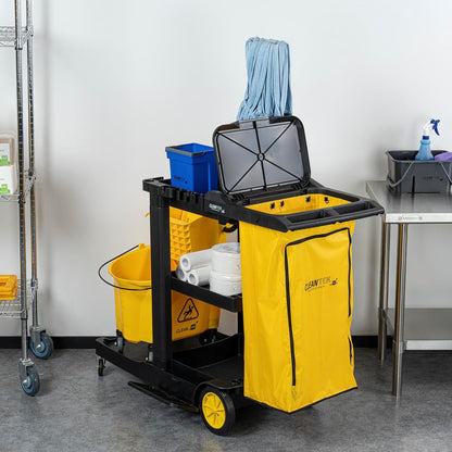 Janitor CART Bag ONLY: Clean Tek Professional 16.93 x 10.63 x 29.53 Inch Janitorial Bag, 1 Heavy-Duty Receptacle - Janitor Cart Sold Separately, Durable, Yellow Plastic Replacement