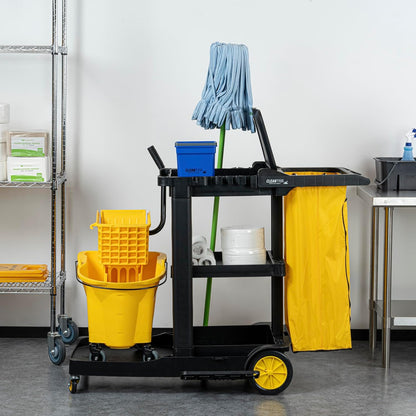 Janitor CART Bag ONLY: Clean Tek Professional 16.93 x 10.63 x 29.53 Inch Janitorial Bag, 1 Heavy-Duty Receptacle - Janitor Cart Sold Separately, Durable, Yellow Plastic Replacement