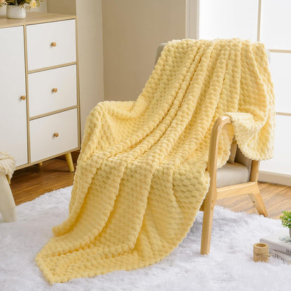 Flannel Fleece Throw Blanket, 3D Jacquard Light Yellow Fuzzy and Warm Blanket for Couch,Sofa,Bed,Chair, 300GSM Soft Touch Cozy Throw for All-Season Home Decor(50x40inch)