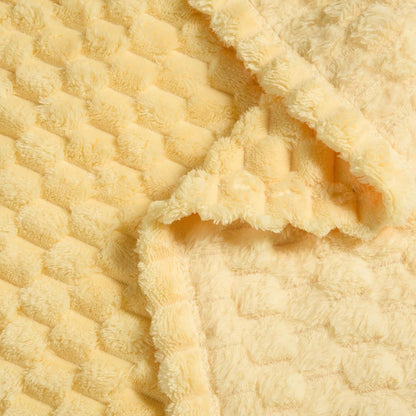 Flannel Fleece Throw Blanket, 3D Jacquard Light Yellow Fuzzy and Warm Blanket for Couch,Sofa,Bed,Chair, 300GSM Soft Touch Cozy Throw for All-Season Home Decor(50x40inch)