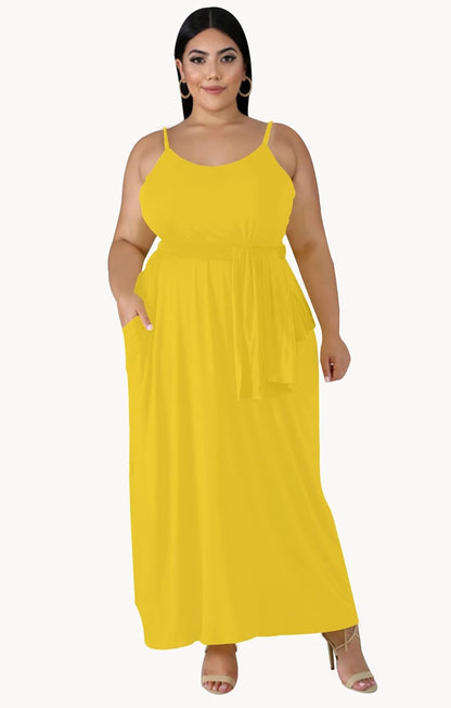 Women's Plus Size Casual Maxi Dress Summer Sleeveless Loose Beach Dress Sundress with Pockets