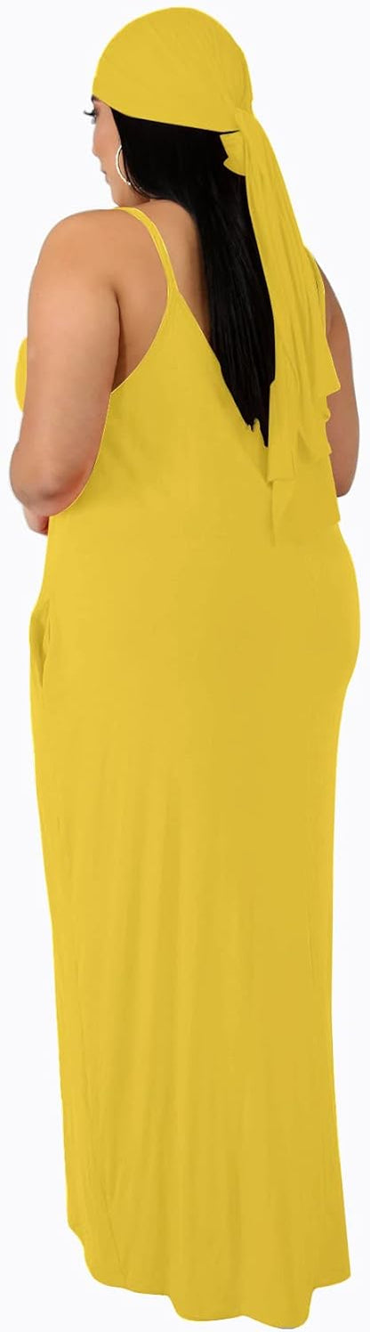 Women's Plus Size Casual Maxi Dress Summer Sleeveless Loose Beach Dress Sundress with Pockets