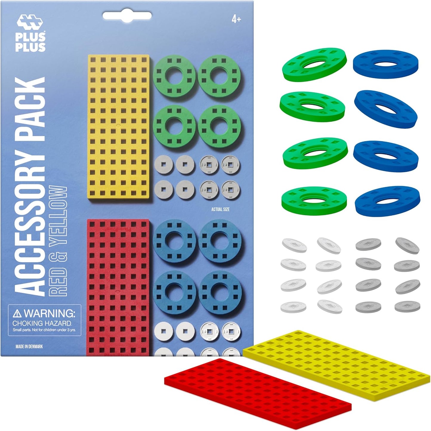 Accessory Pack, Red & Yellow - 2 Baseplates, 8 Wheels | Car Plane Train Building Pieces, Stem Construction Parts for Kids, Stem Bins for Classroom, Gifts for Boys & Girls