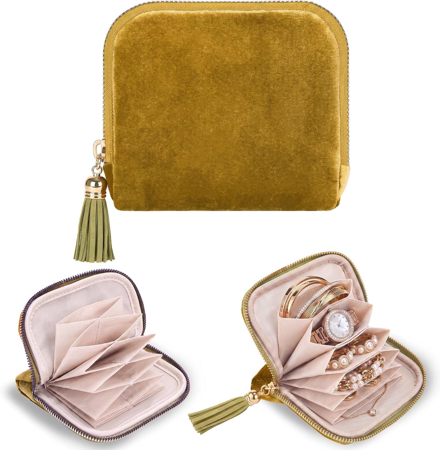 Jewelry Travel Case Small Velvet Zipper Pouch Bag for Earring Rings | Jewelry Organizer Storage Bag for Bracelet Rings, Gifts for Women, Lemon Yellow