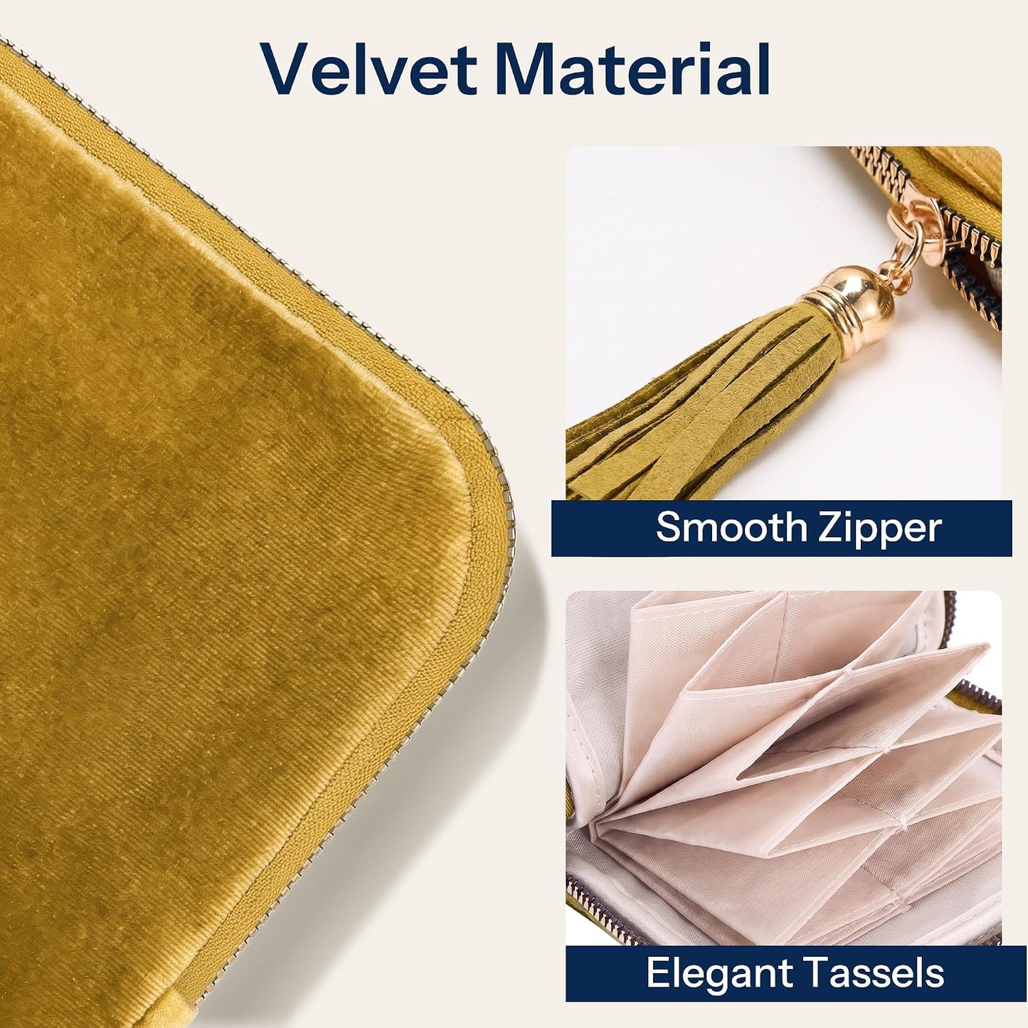 Jewelry Travel Case Small Velvet Zipper Pouch Bag for Earring Rings | Jewelry Organizer Storage Bag for Bracelet Rings, Gifts for Women, Lemon Yellow