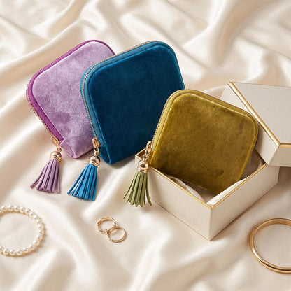 Jewelry Travel Case Small Velvet Zipper Pouch Bag for Earring Rings | Jewelry Organizer Storage Bag for Bracelet Rings, Gifts for Women, Lemon Yellow